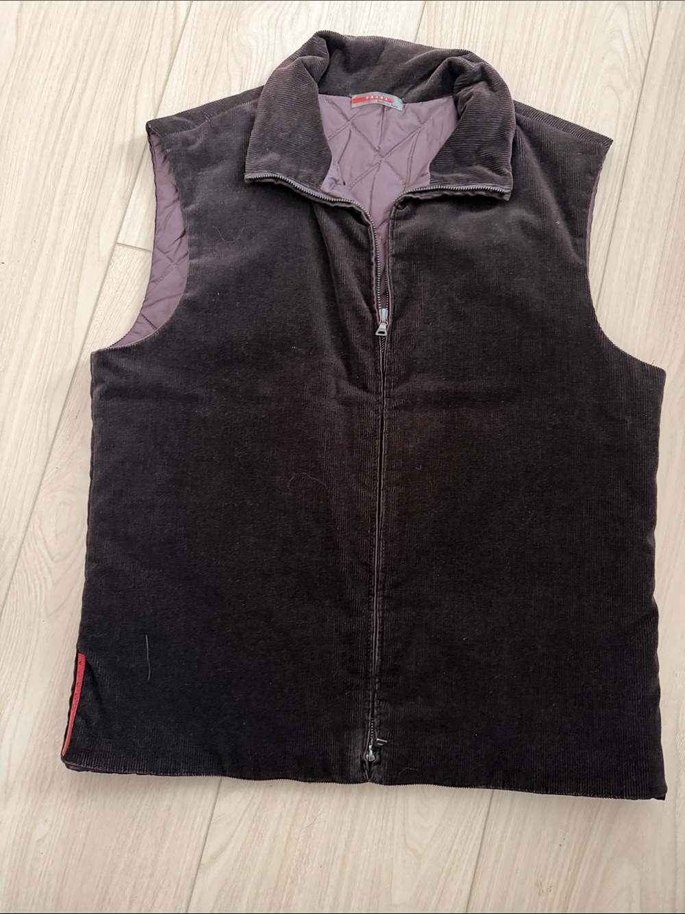 Prada Quilt-Lined Corduroy Zip Front Vest - Brown